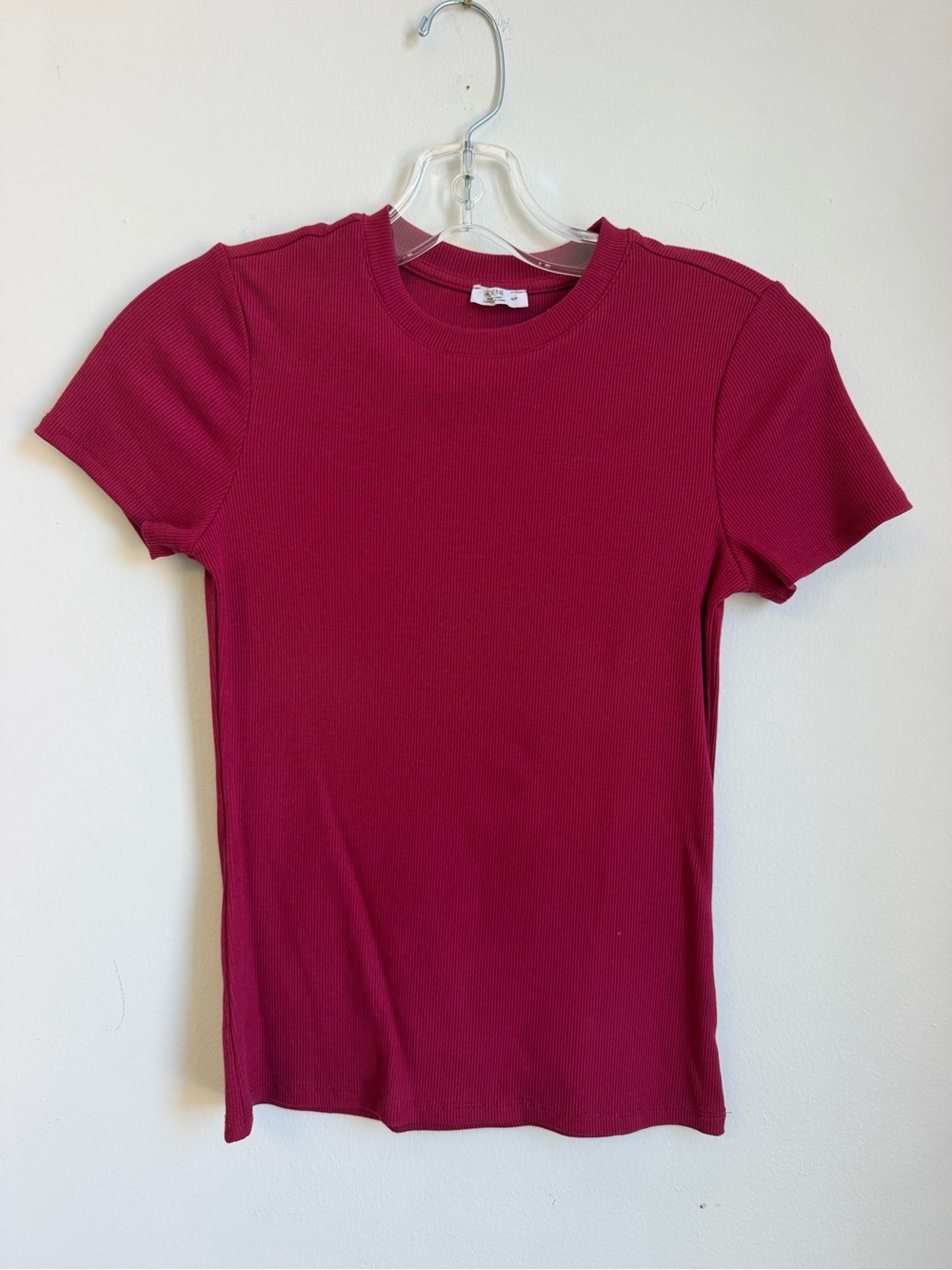 Ardene Ribbed Short Sleeve Tee - Burgundy